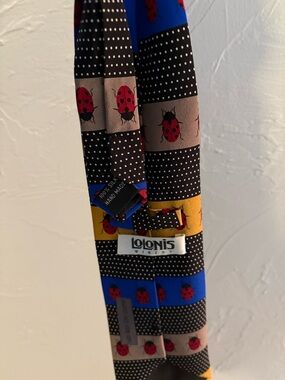 Men’s Ladybug Pattern Silk Tie - Blue, Black, Yellow, Beige, Red